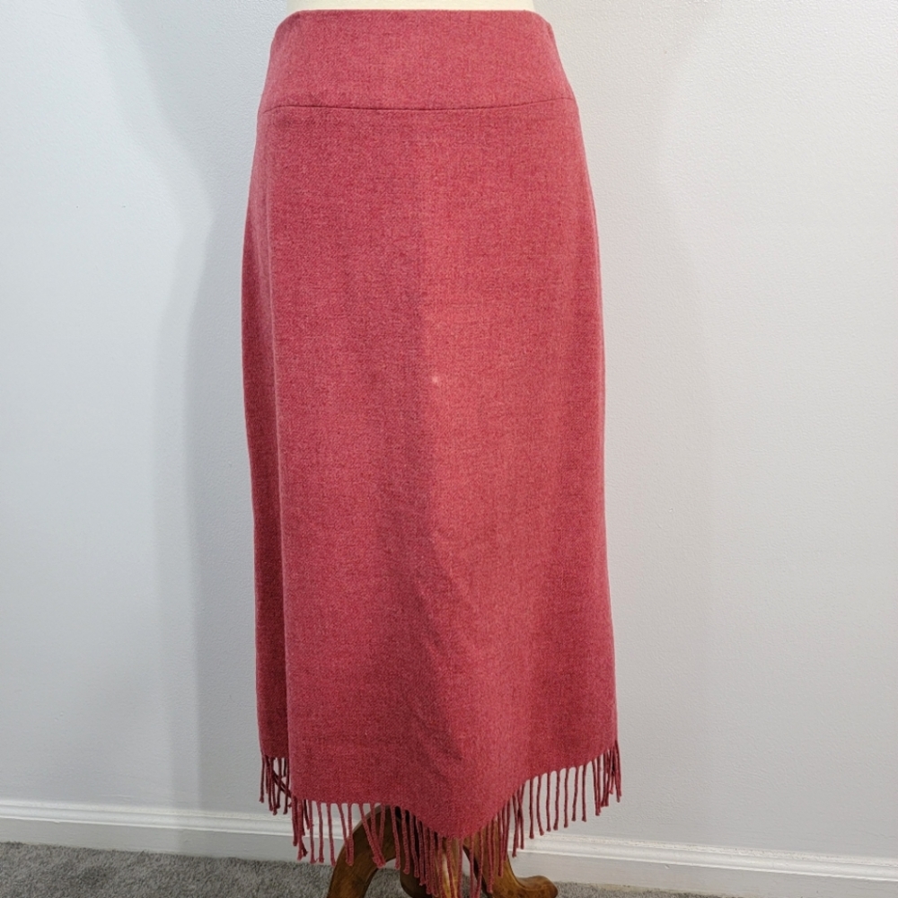 Vintage Red Wool Fringe Western Maxi Skirt